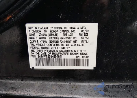 2008 Honda Ridgeline Rt z USA, uszkodzony, nr VIN 2HJYK16258H504641